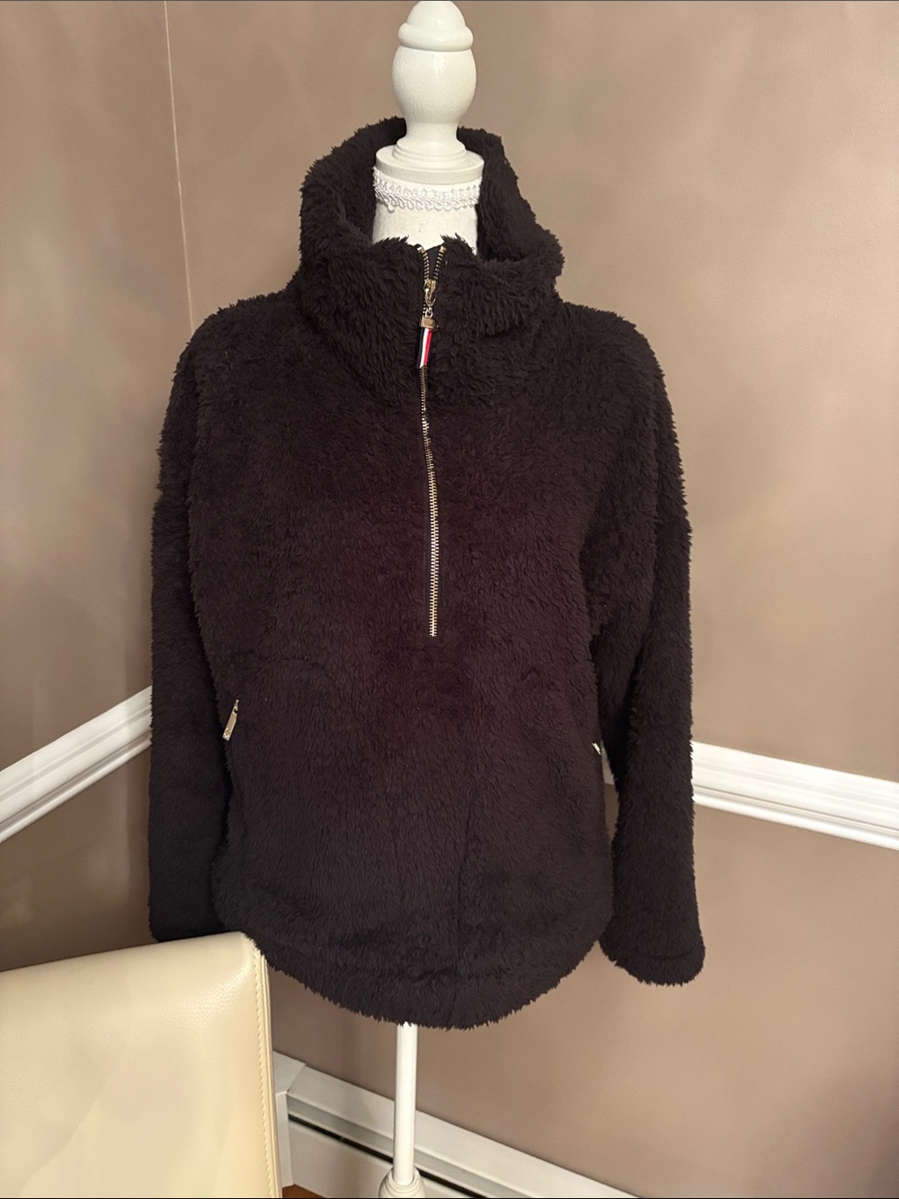 Tommy Hilfiger - Black Teddy Half-Zip Jacket